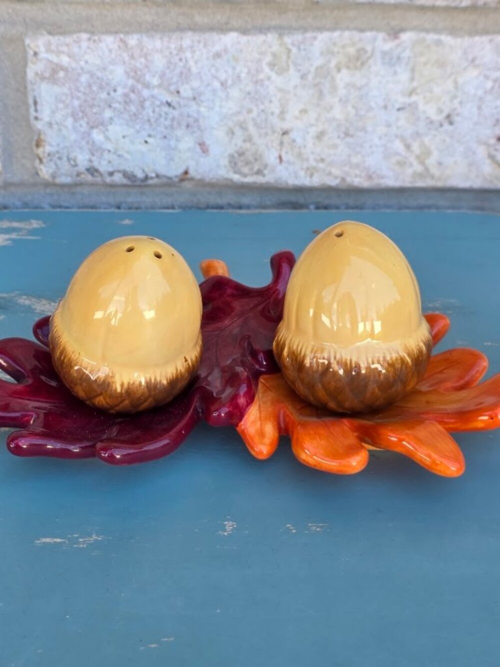 Harvest Acorn Salt & Pepper Shakers Fall Leaf Tray